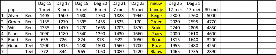 Gewichten laatste informatie